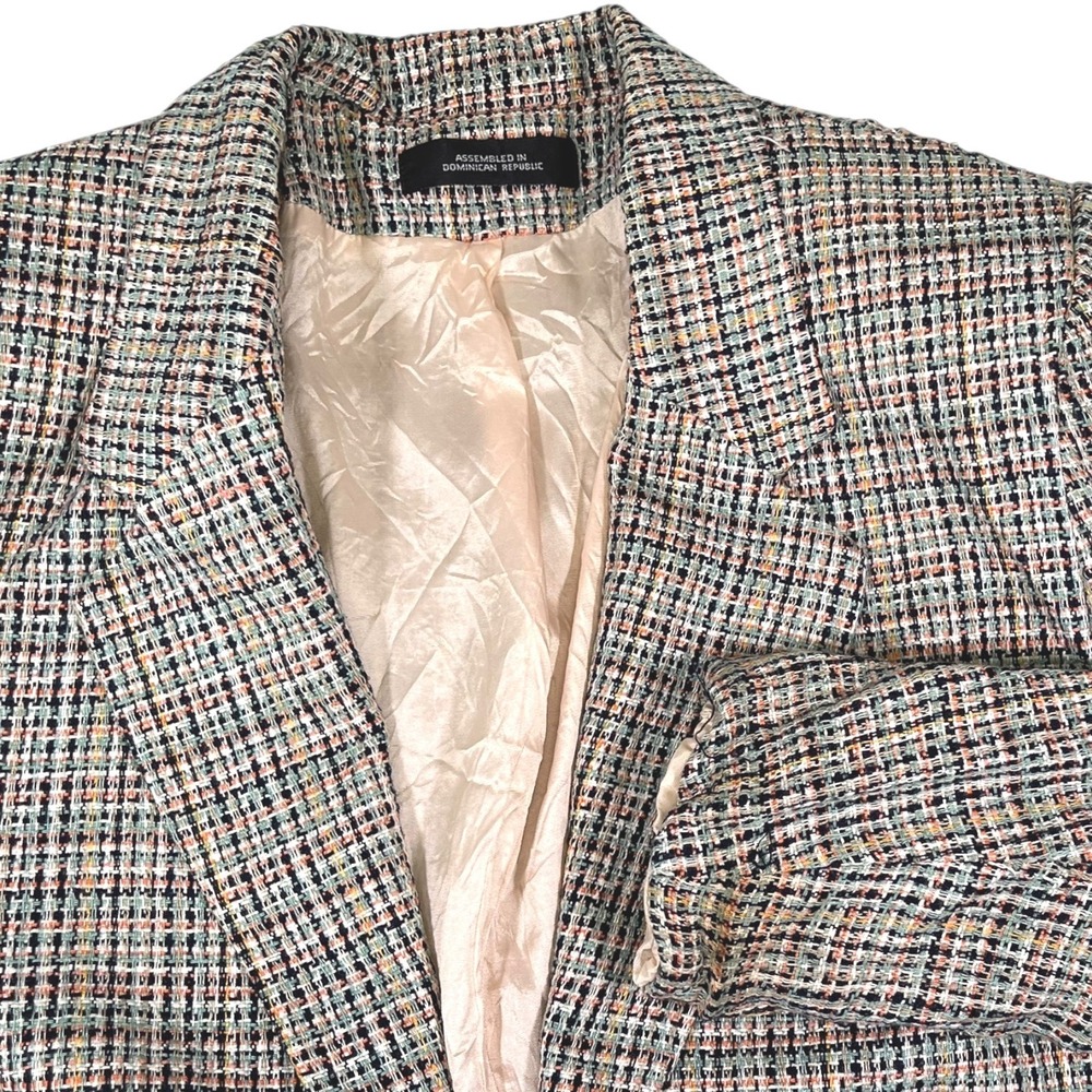 David N. M Multicolor Tweed Blazer Plaid Notched Lapel Vintage Dark Academia